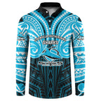 Custom Cronulla-Sutherland Sharks Button Sweatshirt Shark Warrior Polynesia Islander Rugby Mascot
