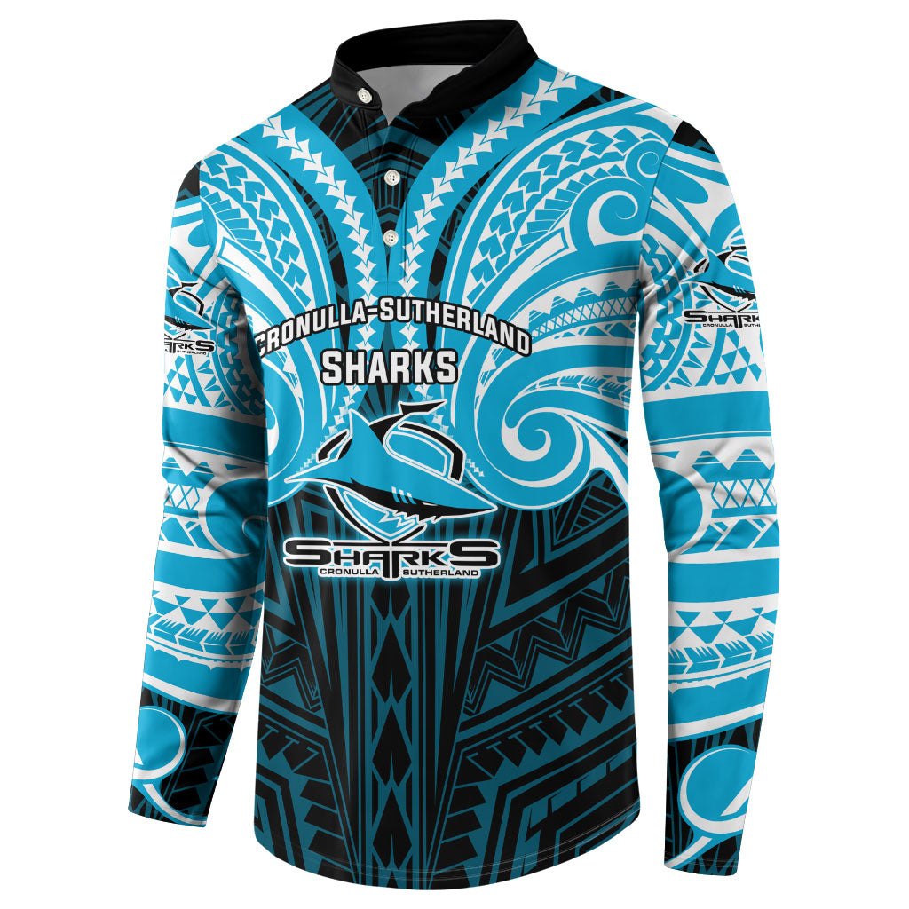 Custom Cronulla-Sutherland Sharks Button Sweatshirt Shark Warrior Polynesia Islander Rugby Mascot