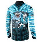 Custom Cronulla-Sutherland Sharks Button Sweatshirt Shark Warrior Polynesia Islander Rugby Mascot
