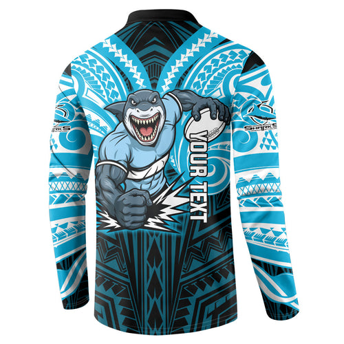 Custom Cronulla-Sutherland Sharks Button Sweatshirt Shark Warrior Polynesia Islander Rugby Mascot