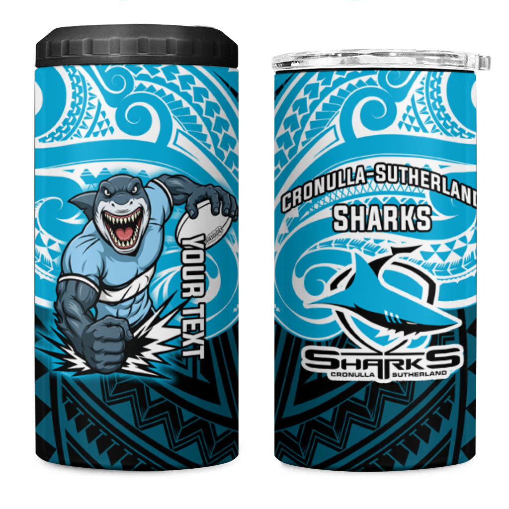 Custom Cronulla-Sutherland Sharks 4 in 1 Can Cooler Tumbler Shark Warrior Polynesia Islander Rugby Mascot