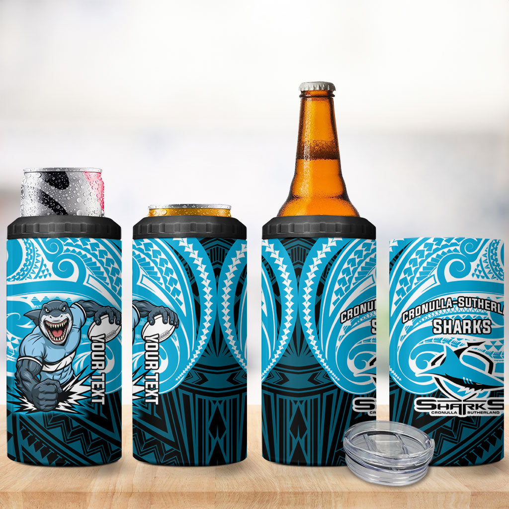 Custom Cronulla-Sutherland Sharks 4 in 1 Can Cooler Tumbler Shark Warrior Polynesia Islander Rugby Mascot