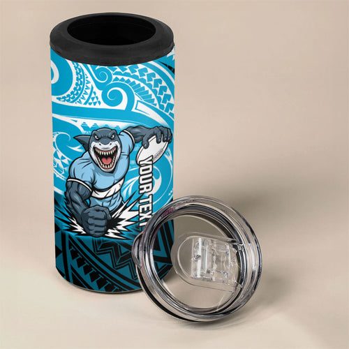 Custom Cronulla-Sutherland Sharks 4 in 1 Can Cooler Tumbler Shark Warrior Polynesia Islander Rugby Mascot