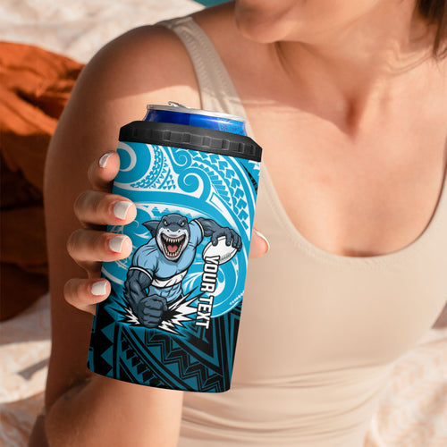 Custom Cronulla-Sutherland Sharks 4 in 1 Can Cooler Tumbler Shark Warrior Polynesia Islander Rugby Mascot