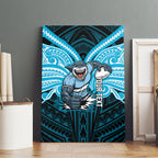Custom Cronulla-Sutherland Sharks Canvas Wall Art Shark Warrior Polynesia Islander Rugby Mascot