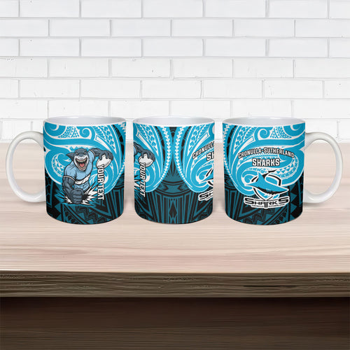 Custom Cronulla-Sutherland Sharks Ceramic Mug Shark Warrior Polynesia Islander Rugby Mascot