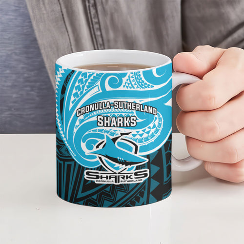 Custom Cronulla-Sutherland Sharks Ceramic Mug Shark Warrior Polynesia Islander Rugby Mascot