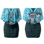 Custom Cronulla-Sutherland Sharks Couples Matching Off Shoulder Short Dress and Hawaiian Shirt Shark Warrior Polynesia Islander Rugby Mascot