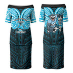 Custom Cronulla-Sutherland Sharks Couples Matching Puletasi and Hawaiian Shirt Shark Warrior Polynesia Islander Rugby Mascot