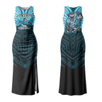 Custom Cronulla-Sutherland Sharks Couples Matching Tank Maxi Dress and Hawaiian Shirt Shark Warrior Polynesia Islander Rugby Mascot