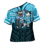 Custom Cronulla-Sutherland Sharks Cross Shoulder Shirt Shark Warrior Polynesia Islander Rugby Mascot