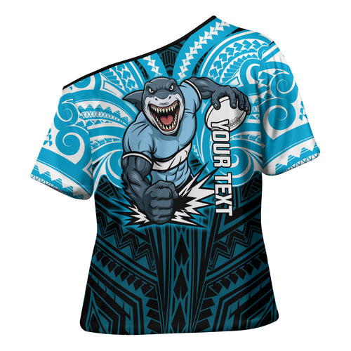 Custom Cronulla-Sutherland Sharks Cross Shoulder Shirt Shark Warrior Polynesia Islander Rugby Mascot