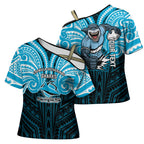 Custom Cronulla-Sutherland Sharks Cross Shoulder Shirt Shark Warrior Polynesia Islander Rugby Mascot