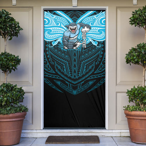Custom Cronulla-Sutherland Sharks Door Cover Shark Warrior Polynesia Islander Rugby Mascot