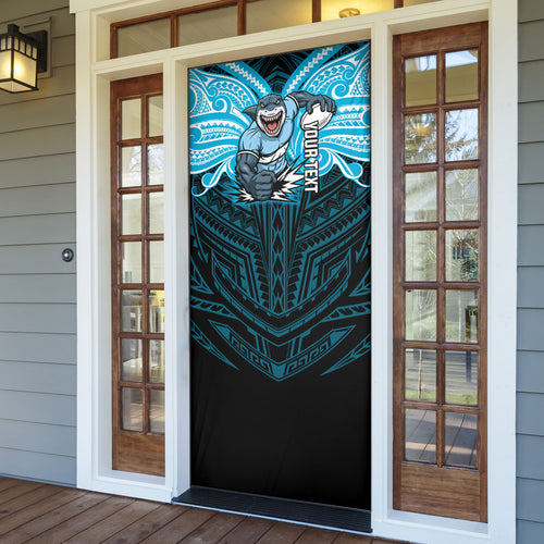 Custom Cronulla-Sutherland Sharks Door Cover Shark Warrior Polynesia Islander Rugby Mascot