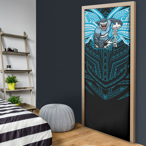 Custom Cronulla-Sutherland Sharks Door Cover Shark Warrior Polynesia Islander Rugby Mascot