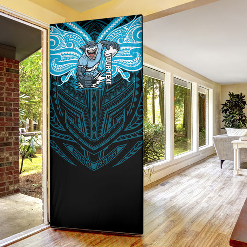 Custom Cronulla-Sutherland Sharks Door Cover Shark Warrior Polynesia Islander Rugby Mascot