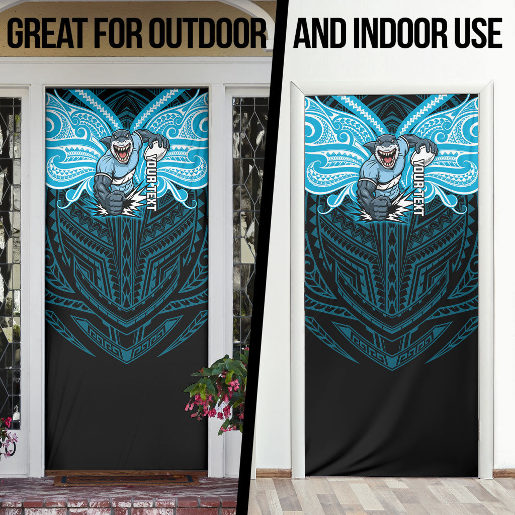 Custom Cronulla-Sutherland Sharks Door Cover Shark Warrior Polynesia Islander Rugby Mascot