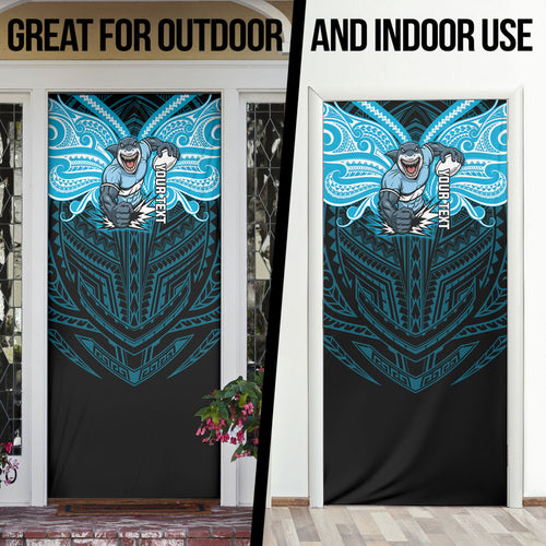 Custom Cronulla-Sutherland Sharks Door Cover Shark Warrior Polynesia Islander Rugby Mascot