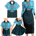 Custom Cronulla-Sutherland Sharks Family Matching Long Sleeve Bodycon Dress and Hawaiian Shirt Shark Warrior Polynesia Islander Rugby Mascot