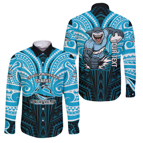 Custom Cronulla-Sutherland Sharks Family Matching Off Shoulder Maxi Dress and Hawaiian Shirt Shark Warrior Polynesia Islander Rugby Mascot