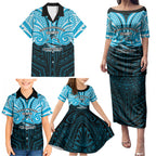 Custom Cronulla-Sutherland Sharks Family Matching Puletasi and Hawaiian Shirt Shark Warrior Polynesia Islander Rugby Mascot