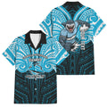 Custom Cronulla-Sutherland Sharks Family Matching Puletasi and Hawaiian Shirt Shark Warrior Polynesia Islander Rugby Mascot