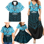Custom Cronulla-Sutherland Sharks Family Matching Summer Maxi Dress and Hawaiian Shirt Shark Warrior Polynesia Islander Rugby Mascot