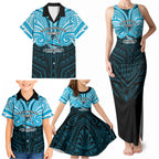 Custom Cronulla-Sutherland Sharks Family Matching Tank Maxi Dress and Hawaiian Shirt Shark Warrior Polynesia Islander Rugby Mascot
