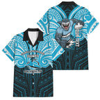 Custom Cronulla-Sutherland Sharks Family Matching Tank Maxi Dress and Hawaiian Shirt Shark Warrior Polynesia Islander Rugby Mascot