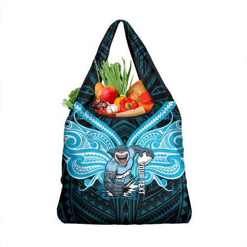 Custom Cronulla-Sutherland Sharks Grocery Bag Shark Warrior Polynesia Islander Rugby Mascot