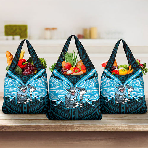 Custom Cronulla-Sutherland Sharks Grocery Bag Shark Warrior Polynesia Islander Rugby Mascot