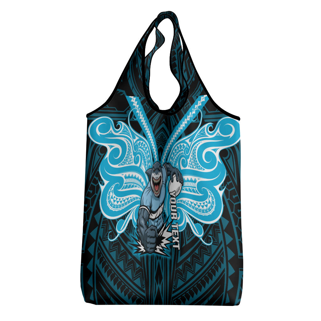 Custom Cronulla-Sutherland Sharks Grocery Bag Shark Warrior Polynesia Islander Rugby Mascot