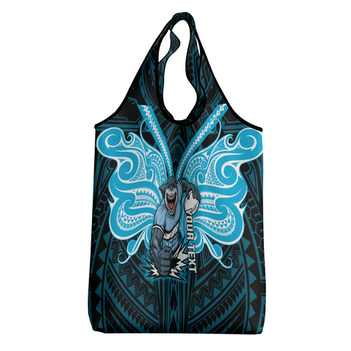 Custom Cronulla-Sutherland Sharks Grocery Bag Shark Warrior Polynesia Islander Rugby Mascot