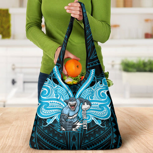 Custom Cronulla-Sutherland Sharks Grocery Bag Shark Warrior Polynesia Islander Rugby Mascot