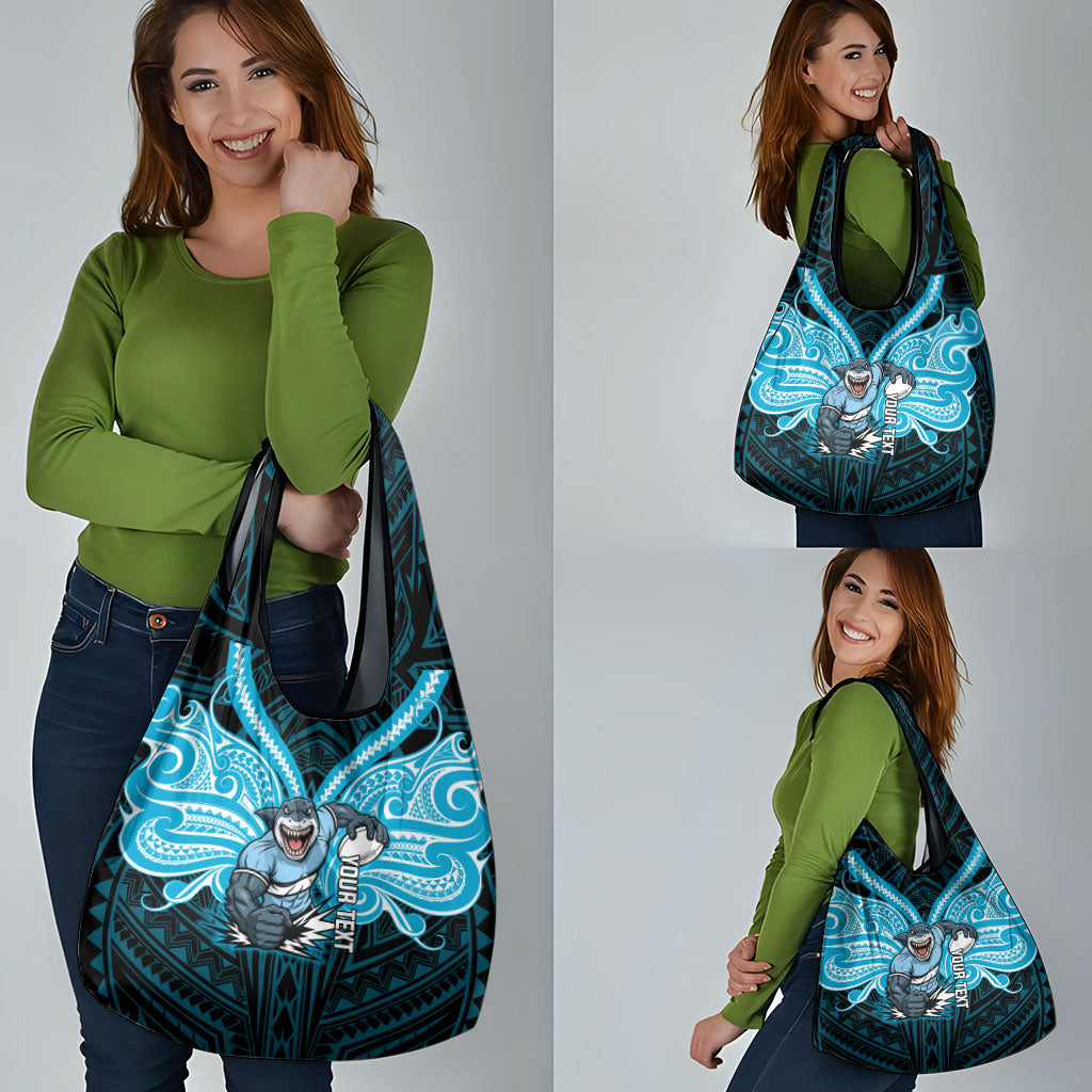 Custom Cronulla-Sutherland Sharks Grocery Bag Shark Warrior Polynesia Islander Rugby Mascot