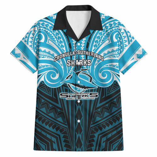 Custom Cronulla-Sutherland Sharks Hawaiian Shirt Shark Warrior Polynesia Islander Rugby Mascot