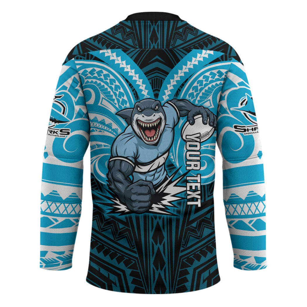 Custom Cronulla-Sutherland Sharks Hockey Jersey Shark Warrior Polynesia Islander Rugby Mascot