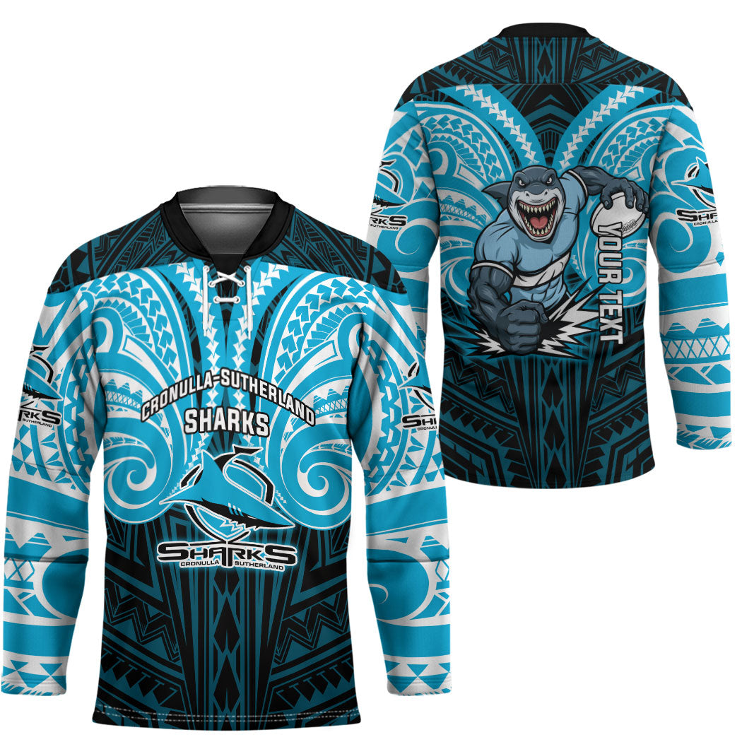 Custom Cronulla-Sutherland Sharks Hockey Jersey Shark Warrior Polynesia Islander Rugby Mascot