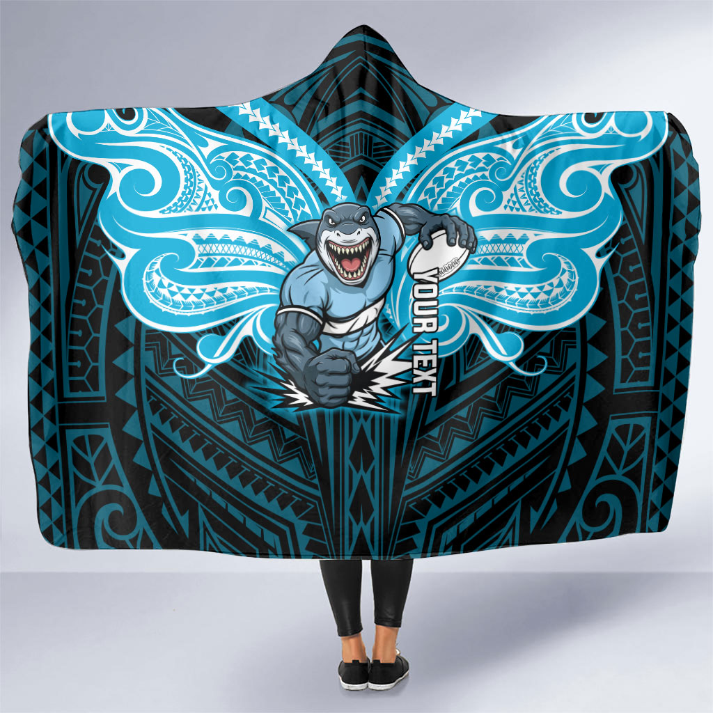 Custom Cronulla-Sutherland Sharks Hooded Blanket Shark Warrior Polynesia Islander Rugby Mascot