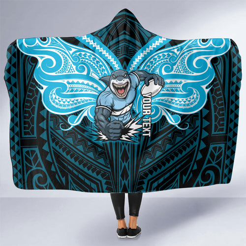Custom Cronulla-Sutherland Sharks Hooded Blanket Shark Warrior Polynesia Islander Rugby Mascot