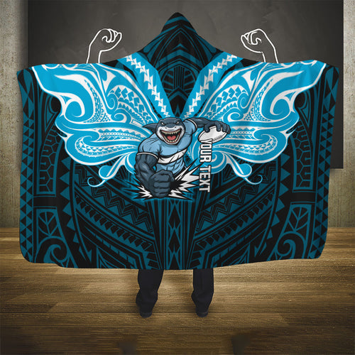 Custom Cronulla-Sutherland Sharks Hooded Blanket Shark Warrior Polynesia Islander Rugby Mascot