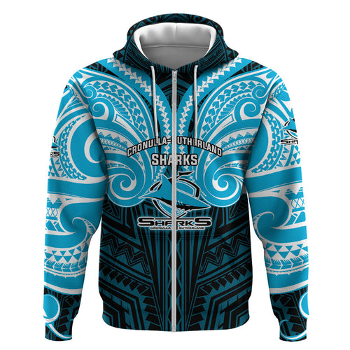 Custom Cronulla-Sutherland Sharks Hoodie Shark Warrior Polynesia Islander Rugby Mascot