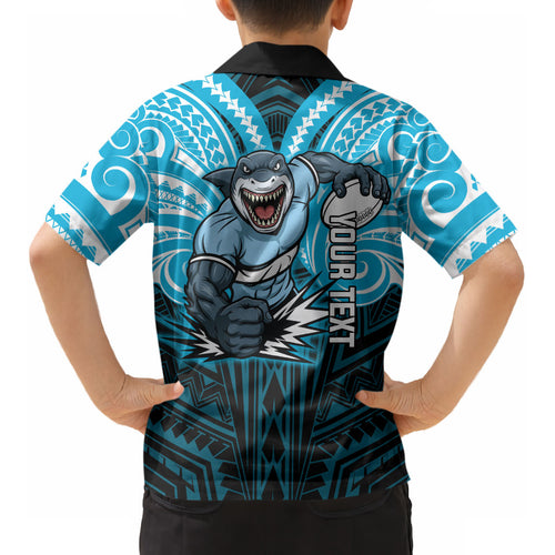 Custom Cronulla-Sutherland Sharks Kid Hawaiian Shirt Shark Warrior Polynesia Islander Rugby Mascot