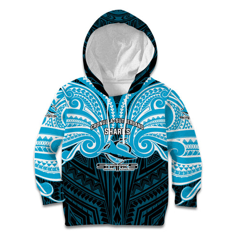 Custom Cronulla-Sutherland Sharks Kid Hoodie Shark Warrior Polynesia Islander Rugby Mascot