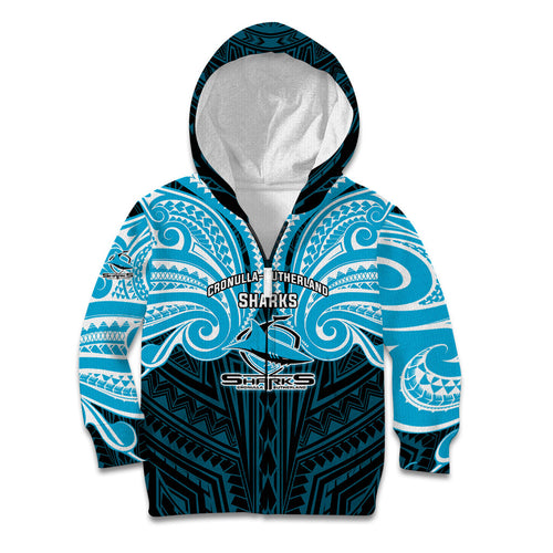 Custom Cronulla-Sutherland Sharks Kid Hoodie Shark Warrior Polynesia Islander Rugby Mascot
