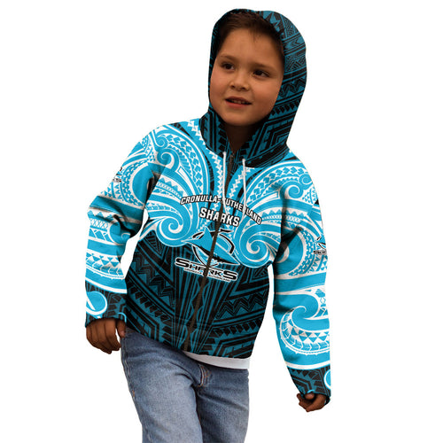 Custom Cronulla-Sutherland Sharks Kid Hoodie Shark Warrior Polynesia Islander Rugby Mascot