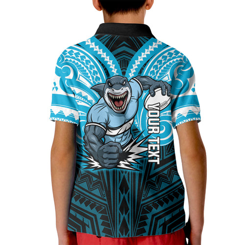 Custom Cronulla-Sutherland Sharks Kid Polo Shirt Shark Warrior Polynesia Islander Rugby Mascot