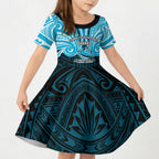 Custom Cronulla-Sutherland Sharks Kid Short Sleeve Dress Shark Warrior Polynesia Islander Rugby Mascot