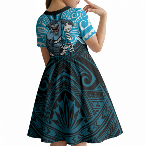 Custom Cronulla-Sutherland Sharks Kid Short Sleeve Dress Shark Warrior Polynesia Islander Rugby Mascot